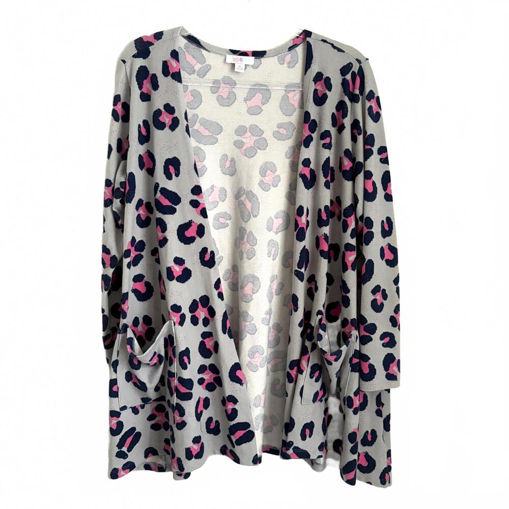 LuLaRoe | Women’s Gray Blue Bright Leopard Print Oversized Cardigan Size M